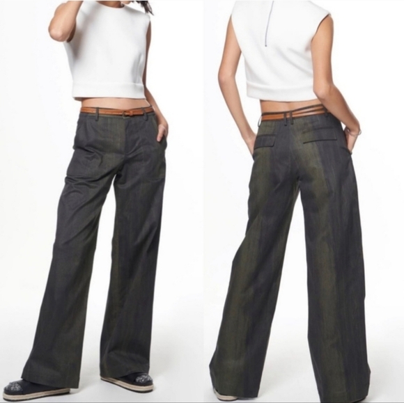 The Kit New Tracee Pants Organic Cotton High Rise Wide Leg Olive Grain, SZ 6 - Picture 1 of 12